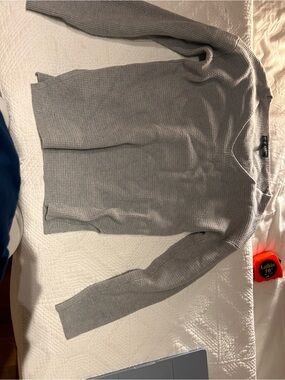 Guess Gray Waffle-Knit V-Neck Sweater